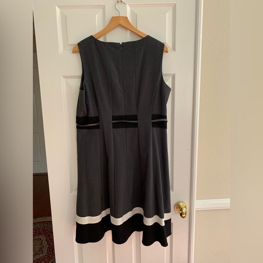 Calvin Klein Dress: Gray/Black/White Colorblock Dress Sleeveless A-Line Belt 14 - Picture 2 of 10